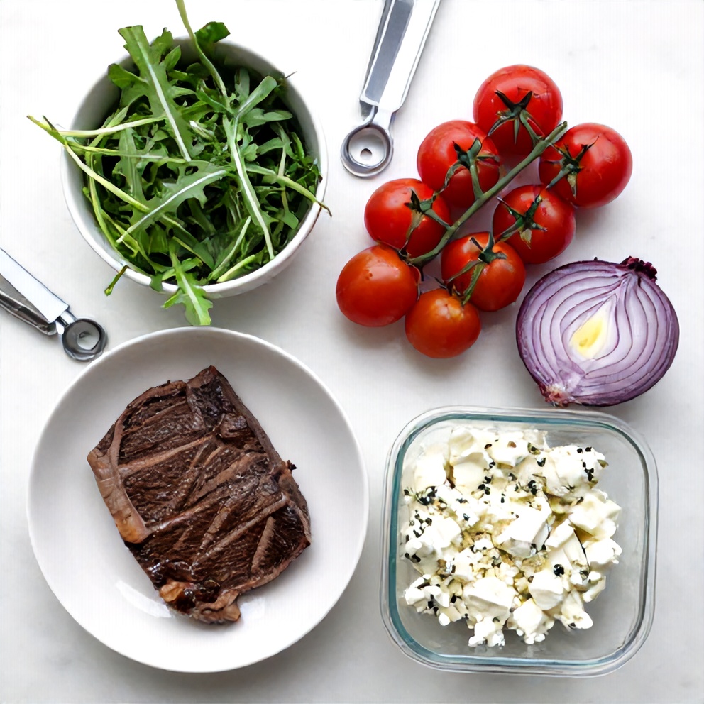 Raw ingredients for Steak and Arugula Salad