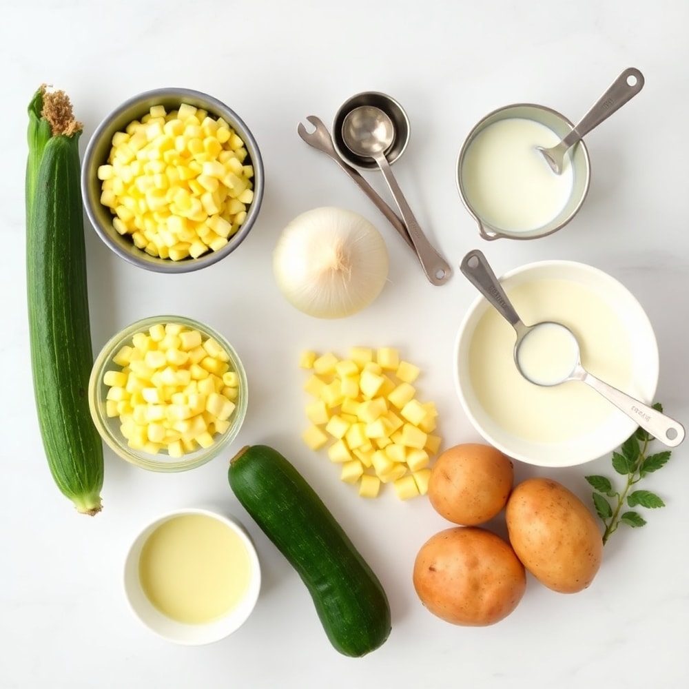 Raw Ingredients for Easy Summer Corn and Zucchini Chowder