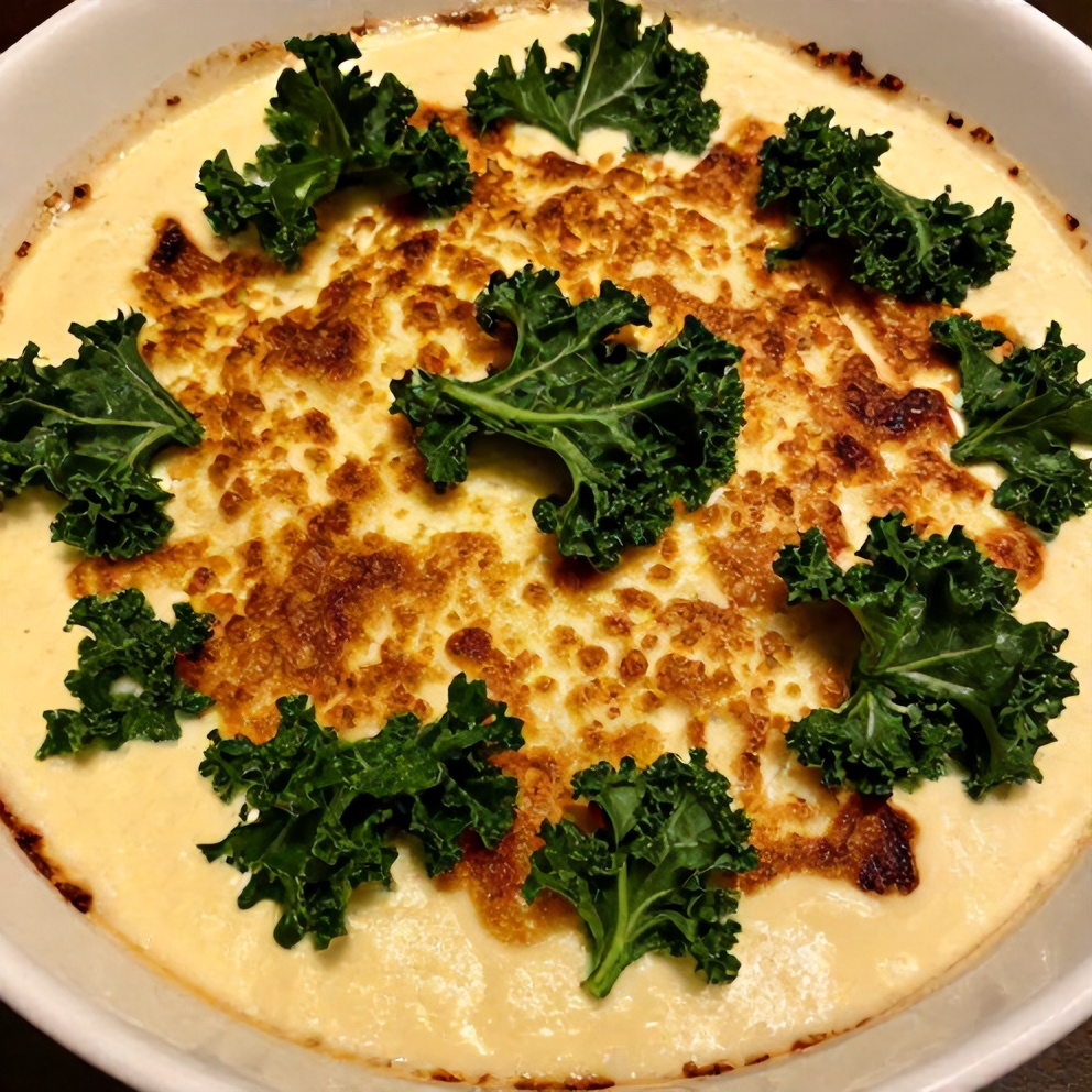 Plated Zuppa Toscana Casserole with crispy edges and fresh kale garnish