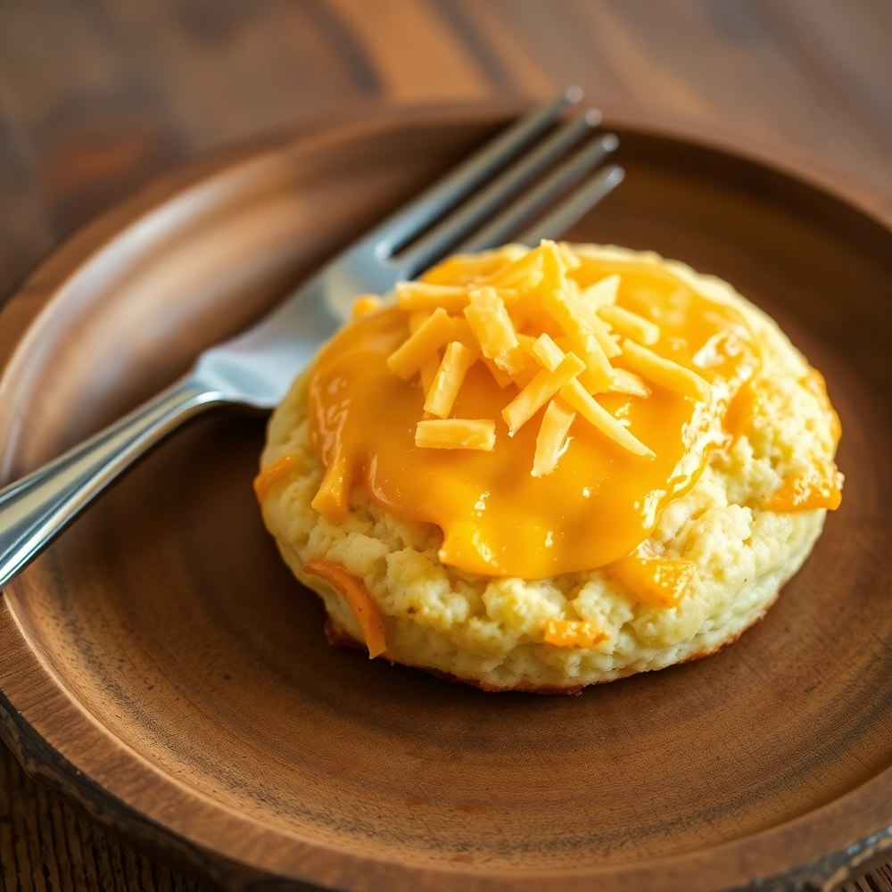 Cheesy protein biscuits on a plate with a fork
