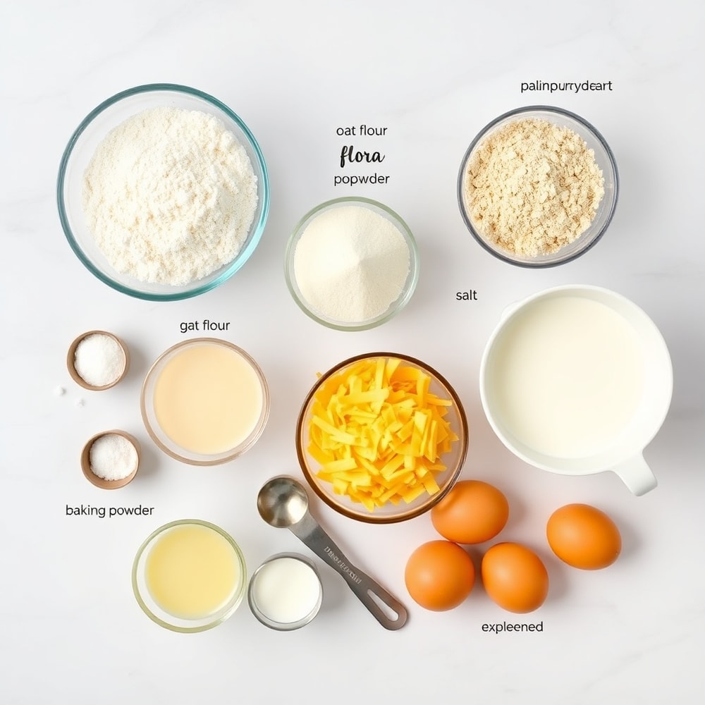 Raw ingredients for protein biscuits on a marble surface