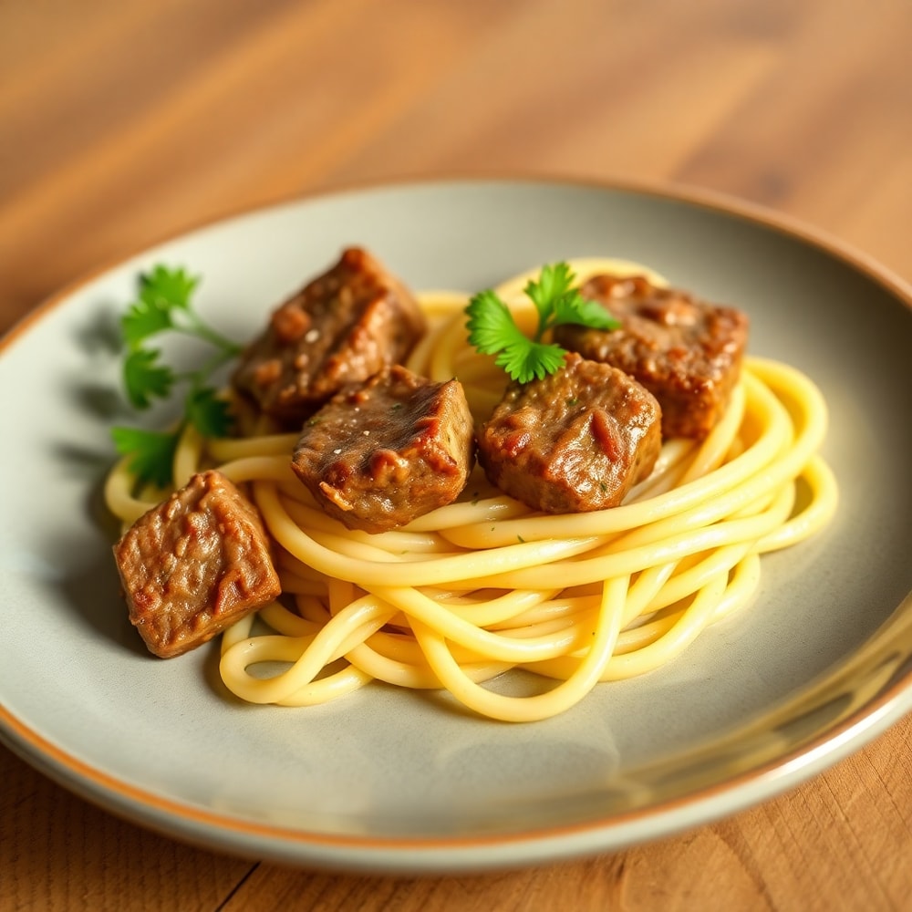 Garlic Butter Steak Bites Pasta Ready to Serve