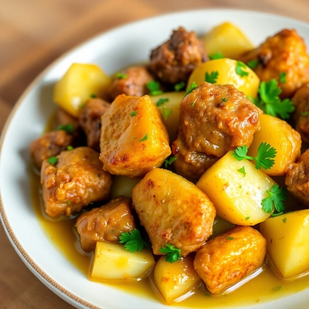 Crispy Garlic Butter Steak Bites and Potatoes
