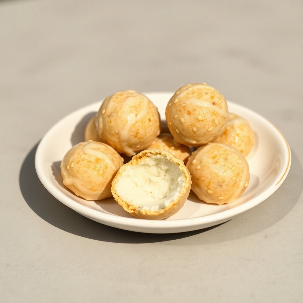 Greek Yogurt Protein Balls on a spoon, ready to eat