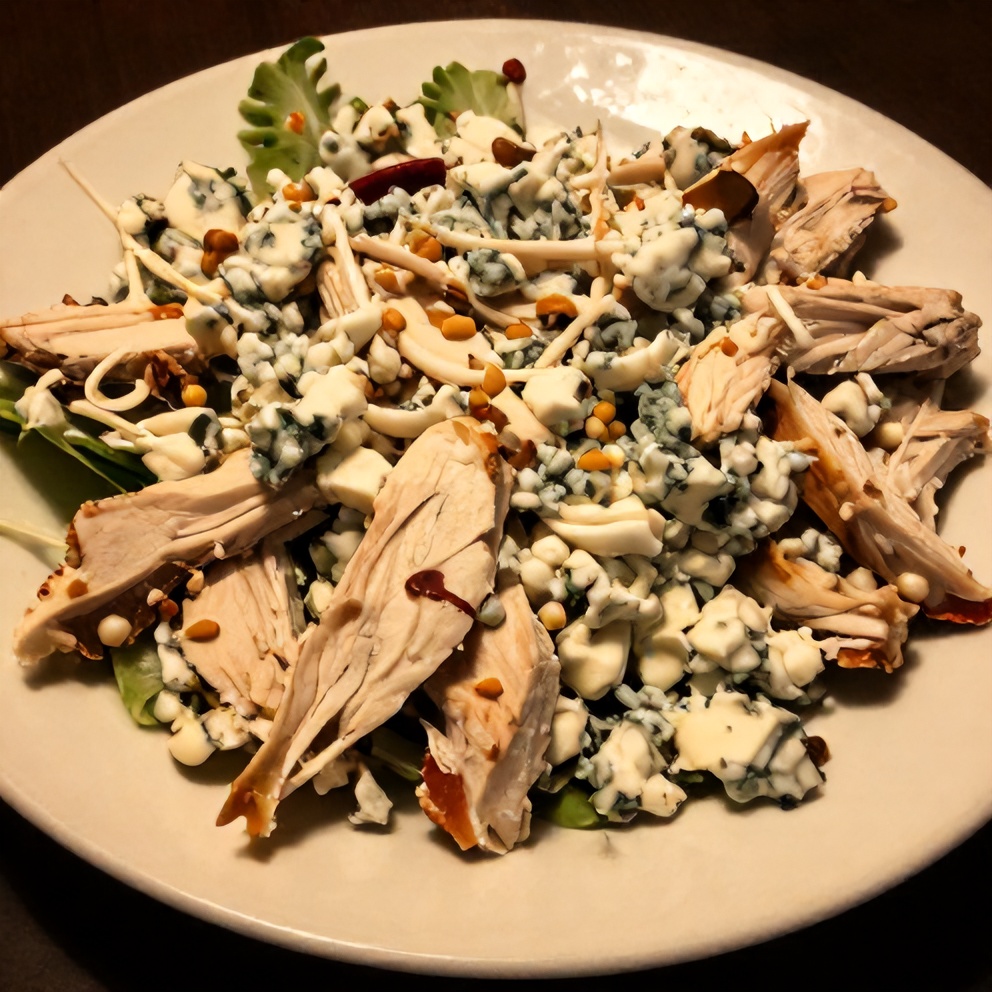 Plated high protein buffalo chicken salad with cottage cheese