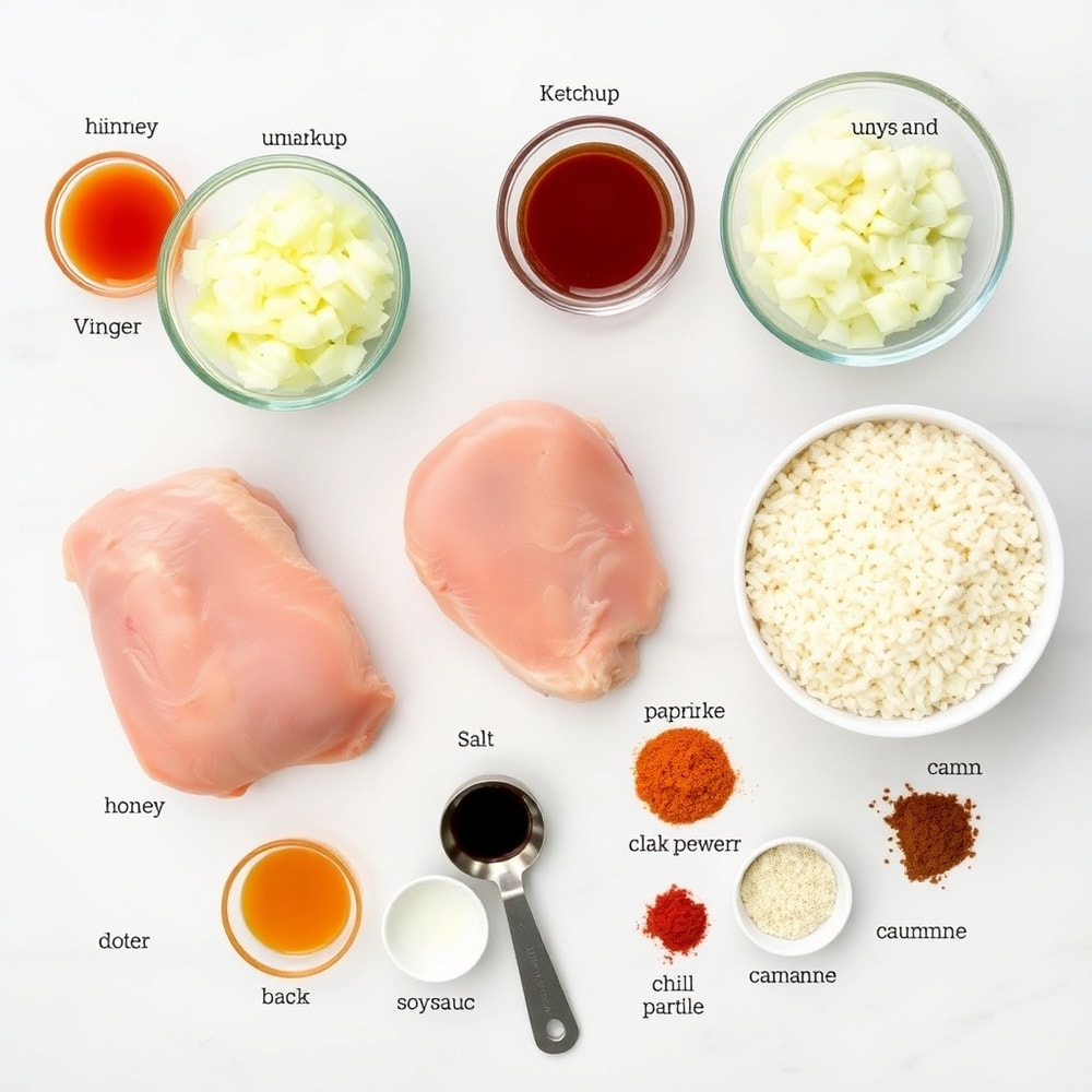 Raw ingredients for Honey BBQ Chicken and Rice