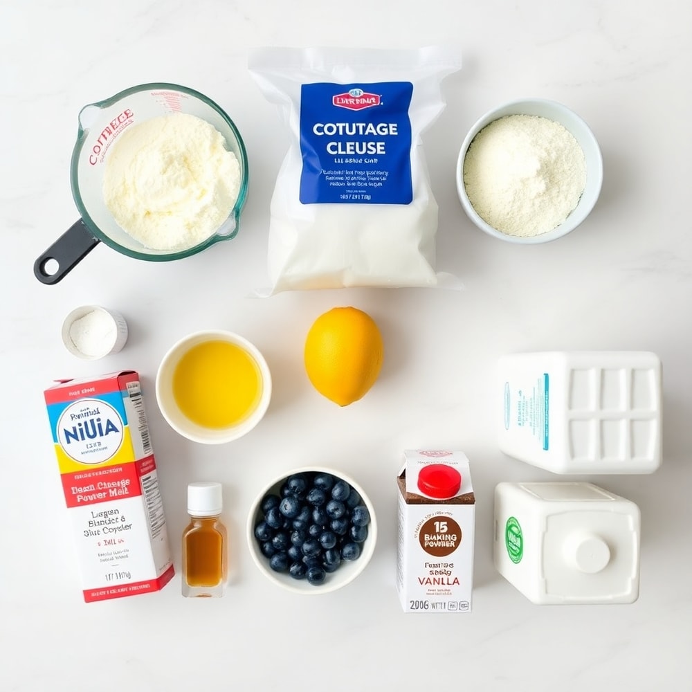 Raw ingredients for Lemon Blueberry Cottage Cheese Pancake Bites