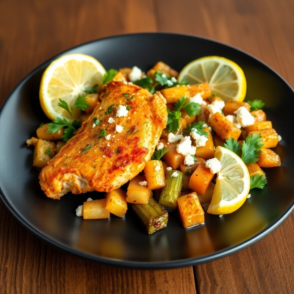 Plated Lemon Herb Chicken and Vegetables