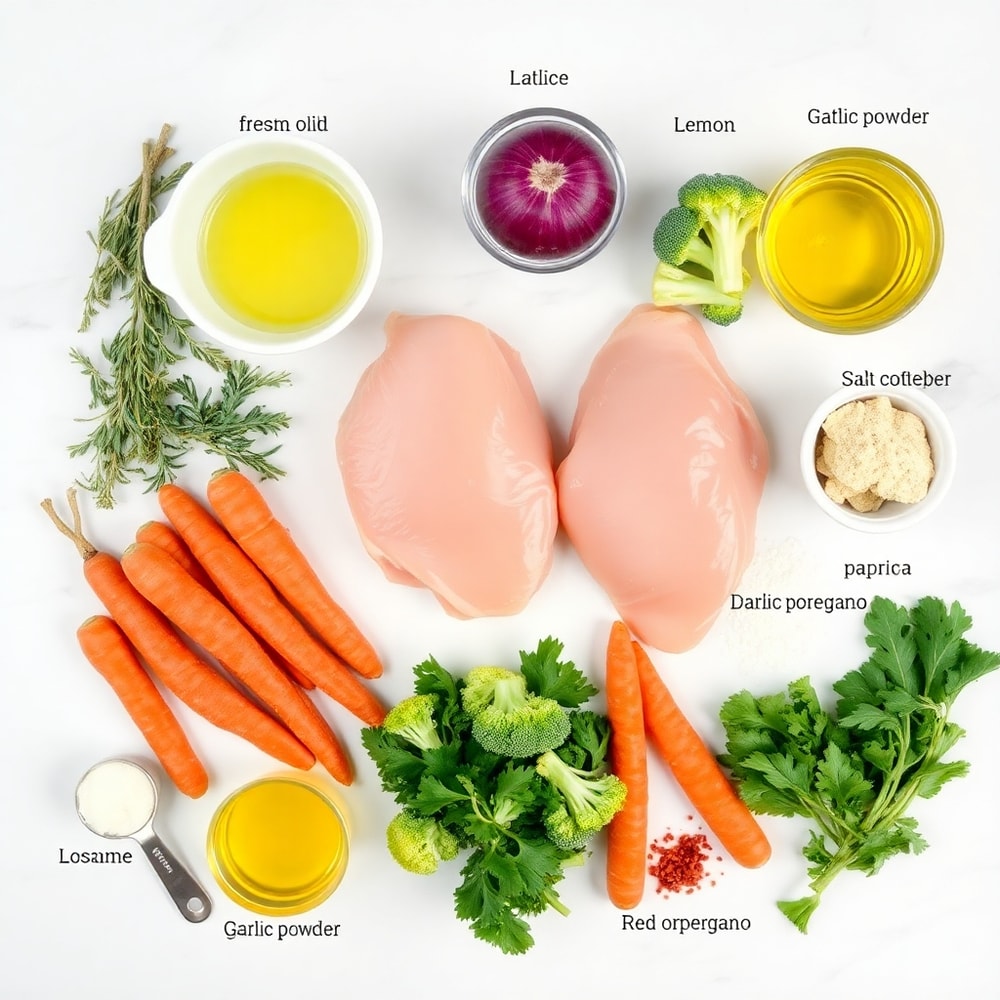Raw ingredients for Lemon Herb Chicken and Vegetables