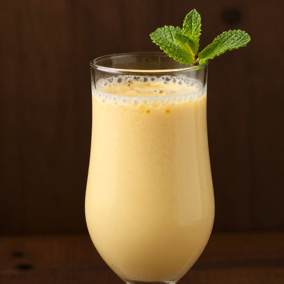 Mango Coconut Milk Smoothie garnished with mint leaves