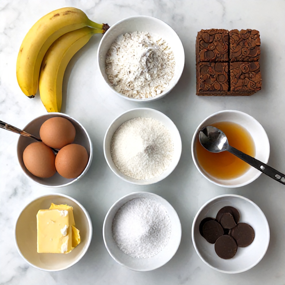Raw ingredients for banana bread brownies