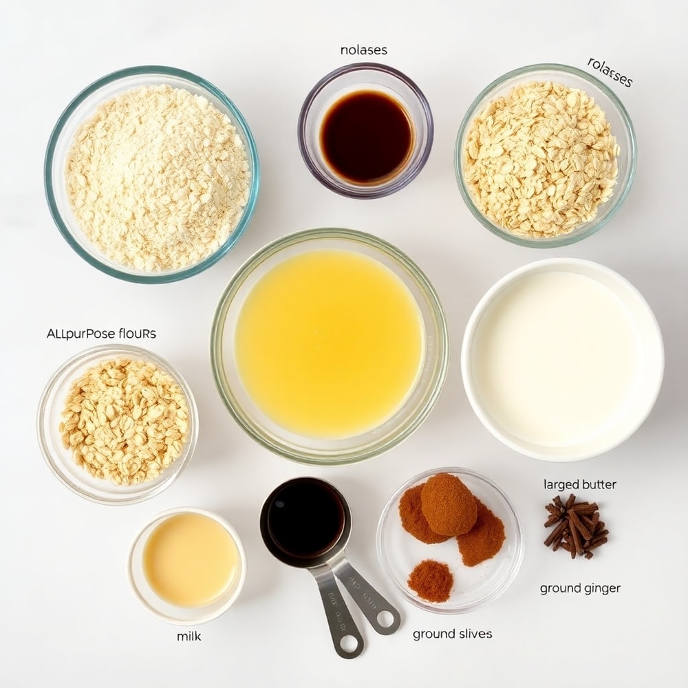Oatmeal Molasses Rolls ingredients laid out