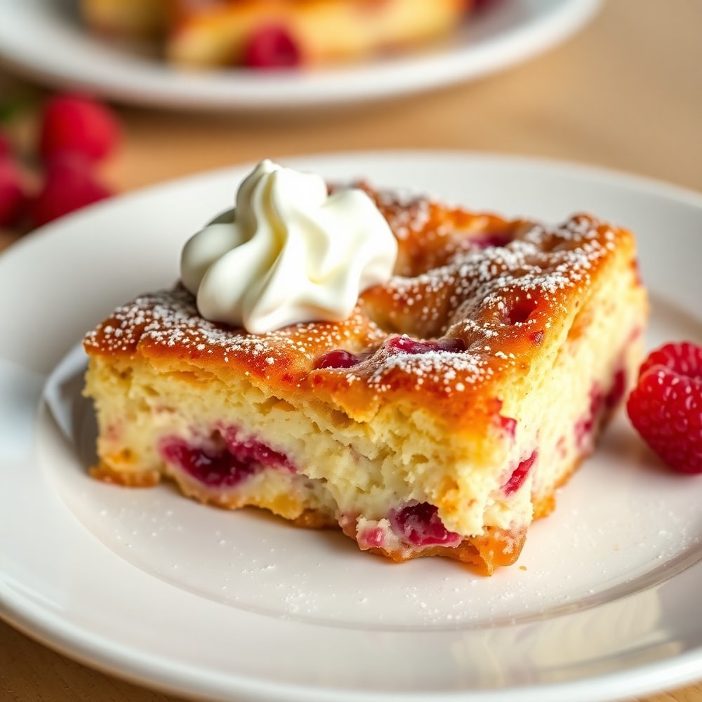 Plated Raspberry Cheesecake French Toast Casserole
