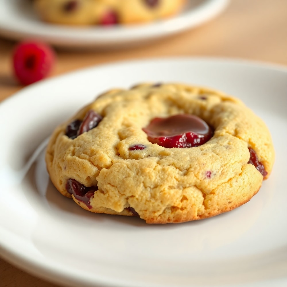 Plate of Raspberry Chocolate Chip Cookies with a glass of milk