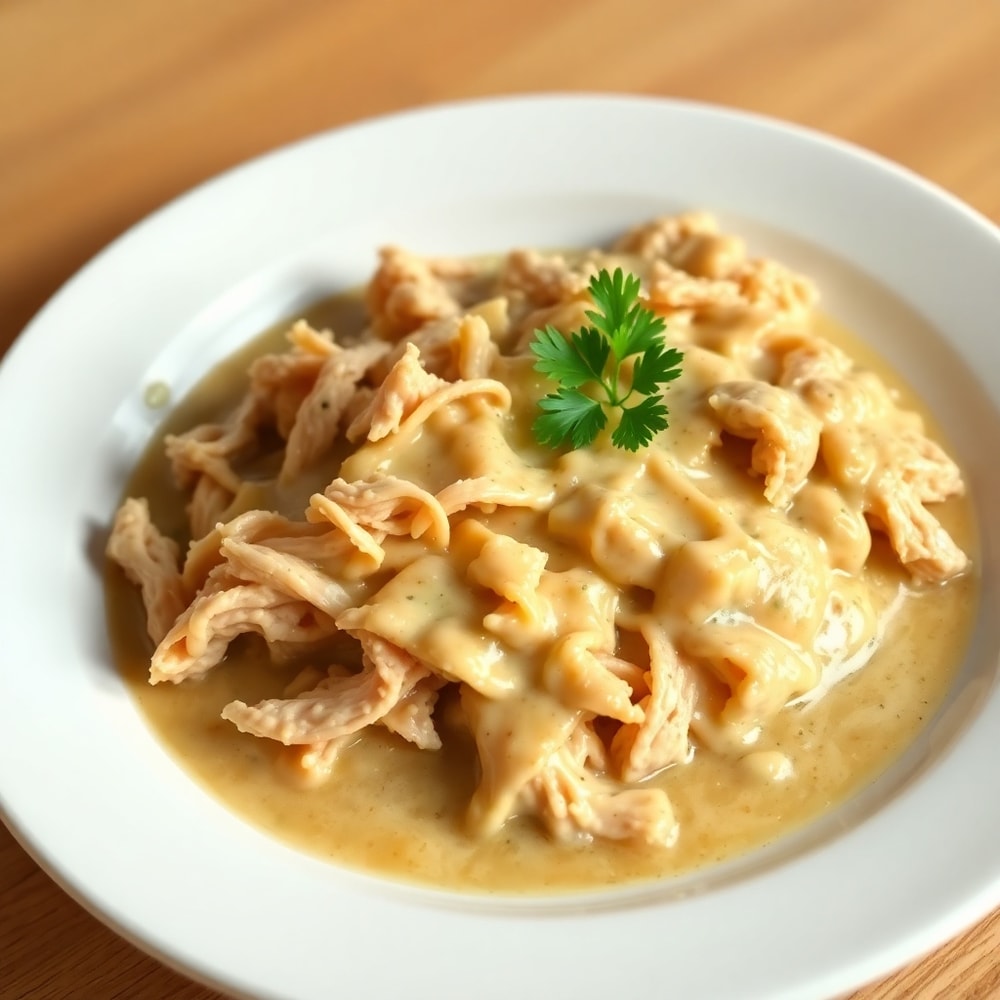 Plated Slow Cooker Chicken and Gravy