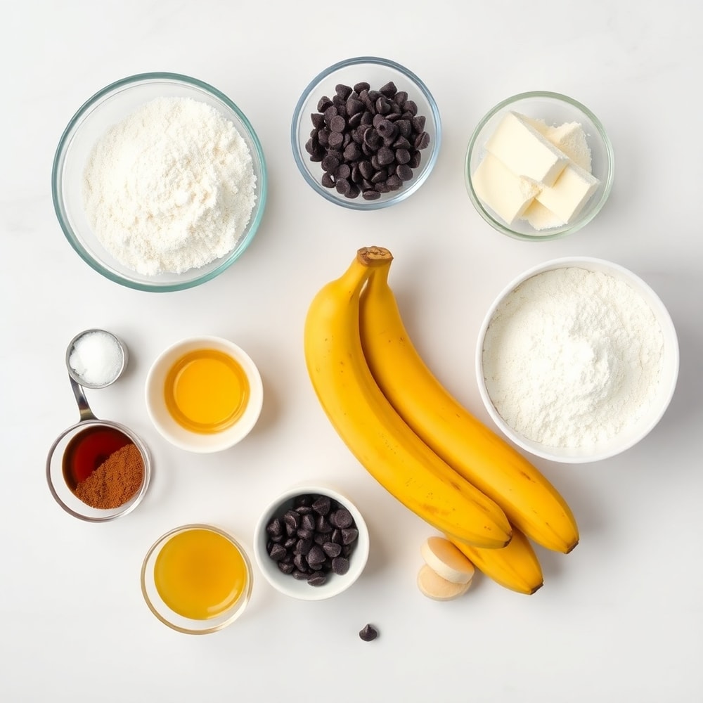 Banana Bread Cookies ingredients on a marble surface