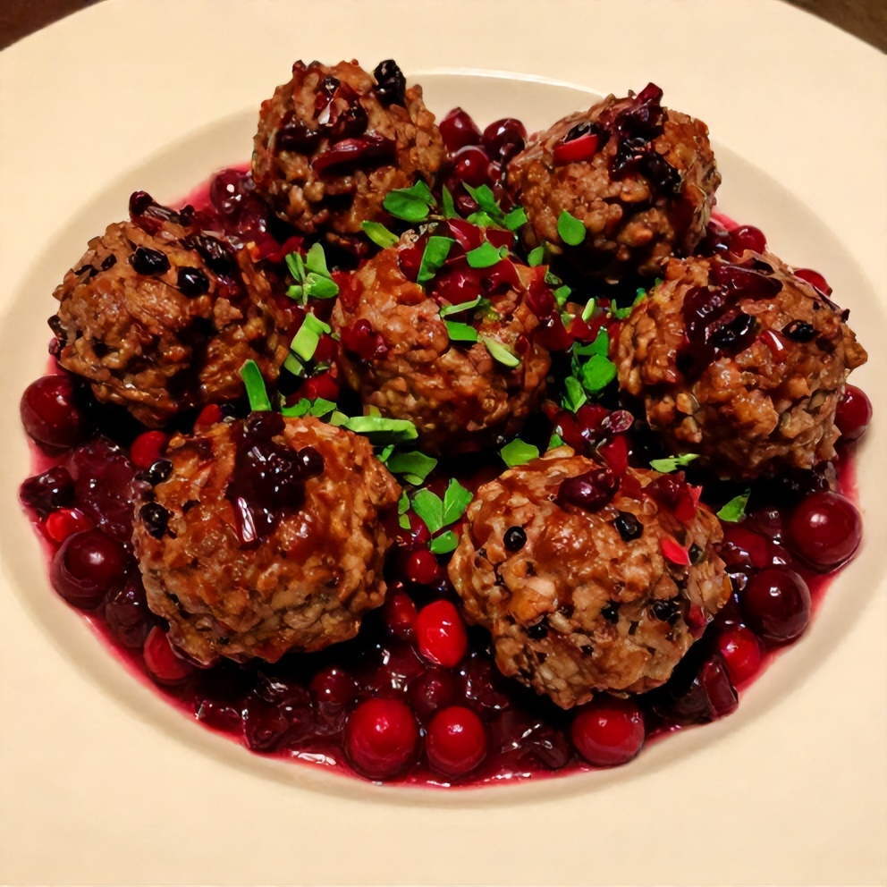 Plated serving of Sweet and Tangy Cranberry Meatballs